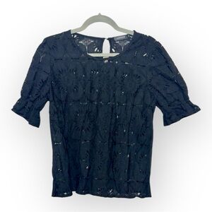 Luxveer Black Lace Ruffle-Sleeve Top Whimsigoth Witchy Romantic Goth M